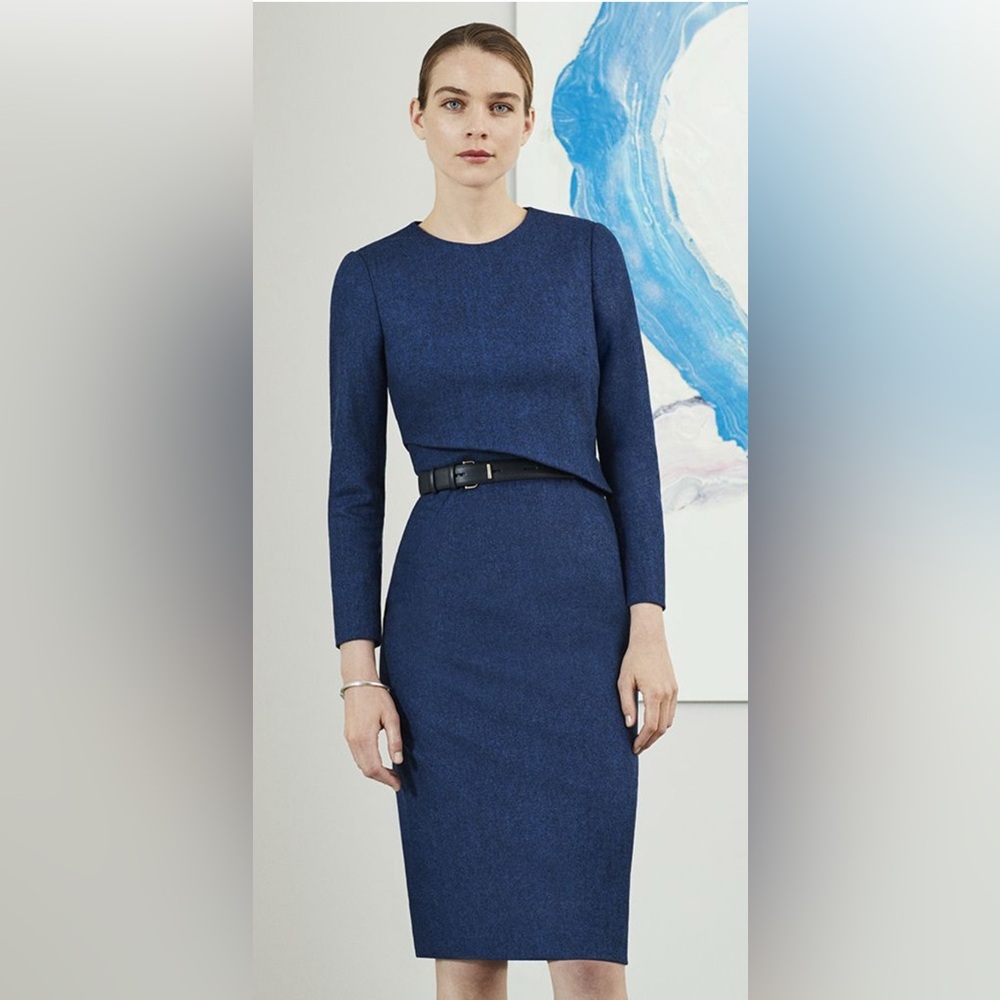 NWT The Fold London us 10/uk 14 Navy blue asymmetrical wool sheath midi dress